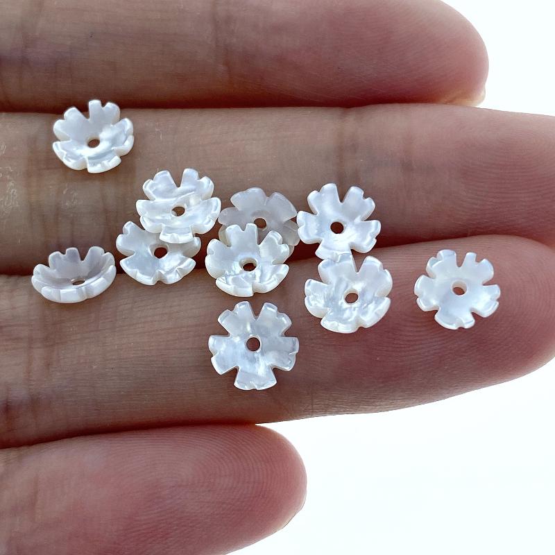 10pc Flower Bowl Beads White Mother Of Pearl 6mm Hand Carved WM-0026