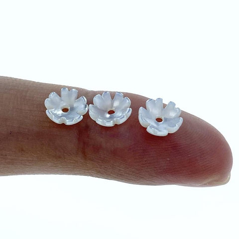 10pc Flower Bowl Beads White Mother Of Pearl 6mm Hand Carved WM-0026