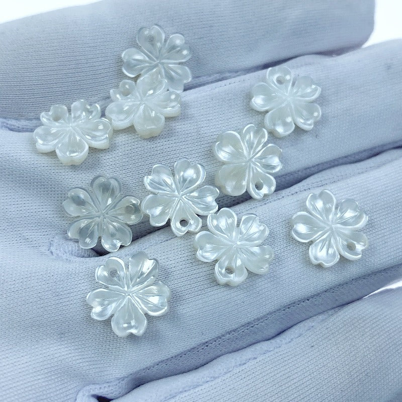 10pc Sakura Cherry Blossom Flower Beads White Mother Of Pearl 10mm WM-0096