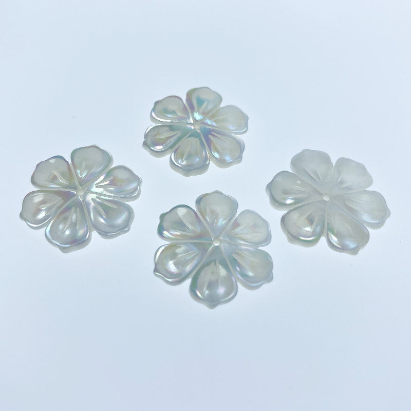 6pc Flower Beads White Mother Of Pearl Hand Carved WM-0189