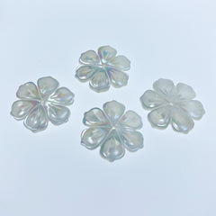 6pc Flower Beads White Mother Of Pearl Hand Carved WM-0189