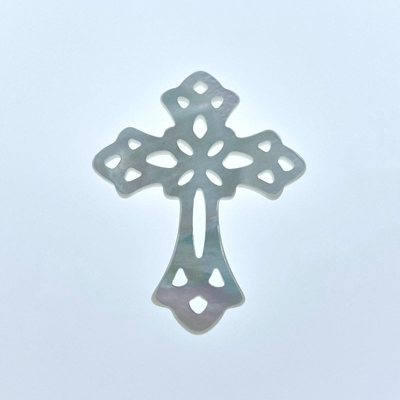 2pc Filigree Cross Connectors Pendants White Mother Of Pearl WM-0224