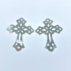 2pc Filigree Cross Connectors Pendants White Mother Of Pearl WM-0224