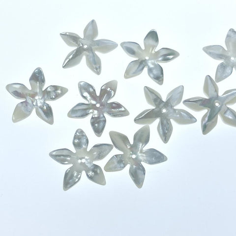 6pc 18mm Hand Carved White Mother of Pearl 5-petal Flower Beads WM-0021