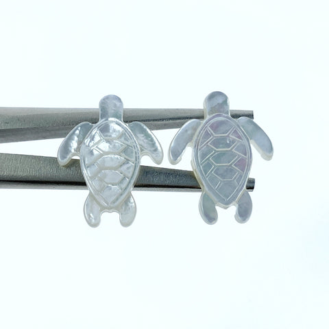 4pc 16mm x 21mm Hand Carved White Mother of Pearl Sea Turtle Beads WM-0090