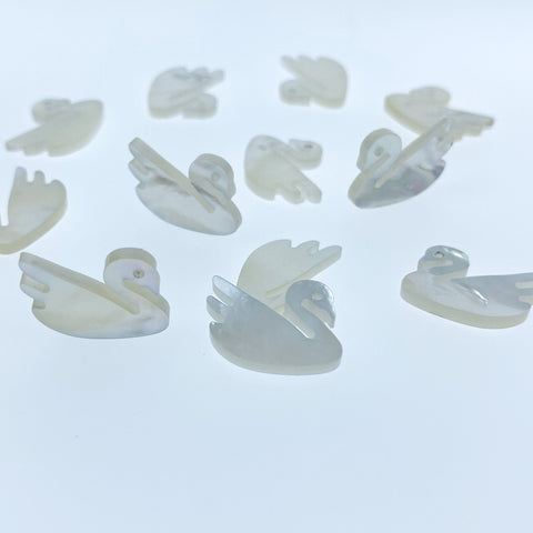 6pc 18mm x 12mm White Mother of Pearl Swan Pendants WM-0190