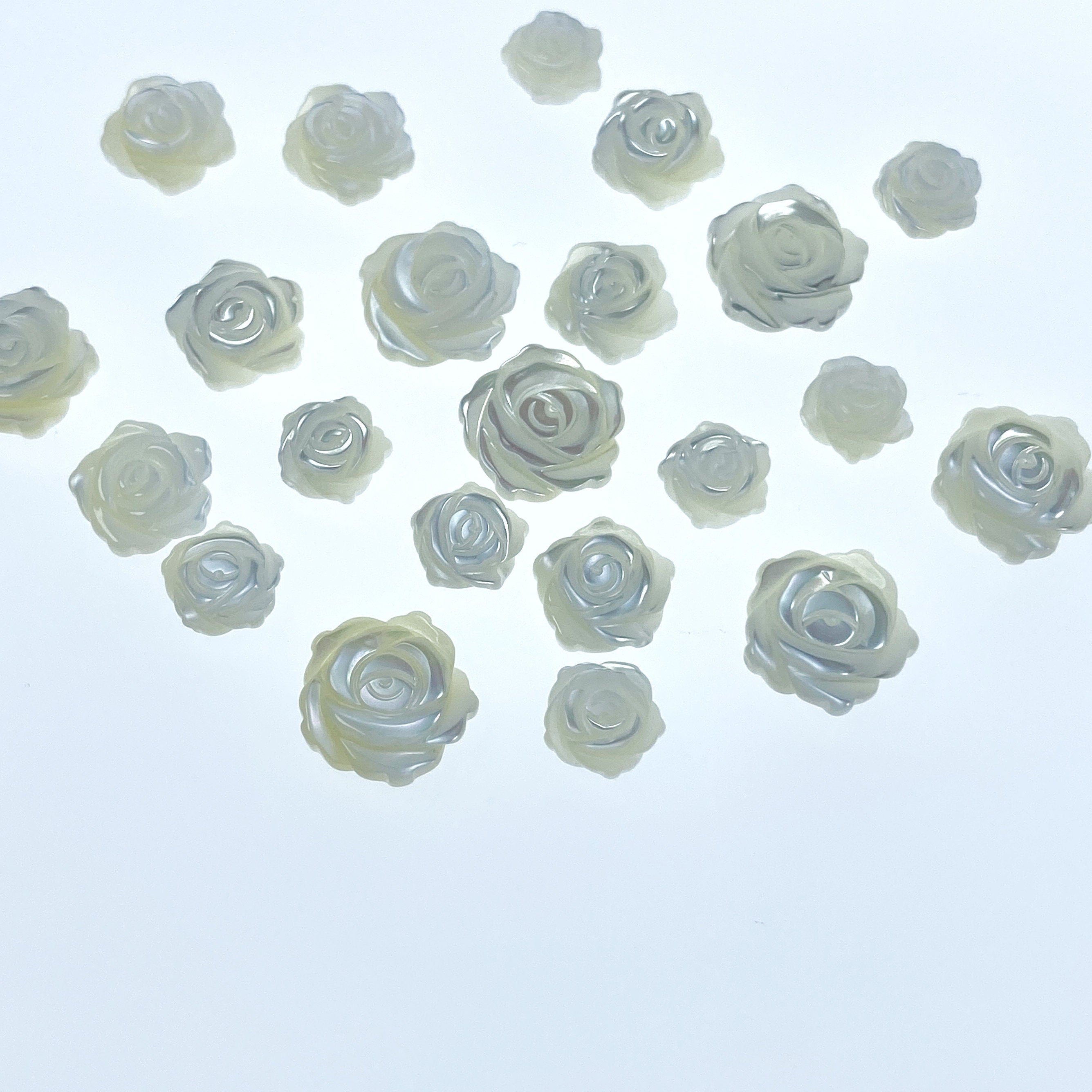 10pc Rose Flower Beads White Mother Of Pearl Double Sided Hand Carved Jewelry Earring Making Components Floral Bead Charms Hand Made WM-0051