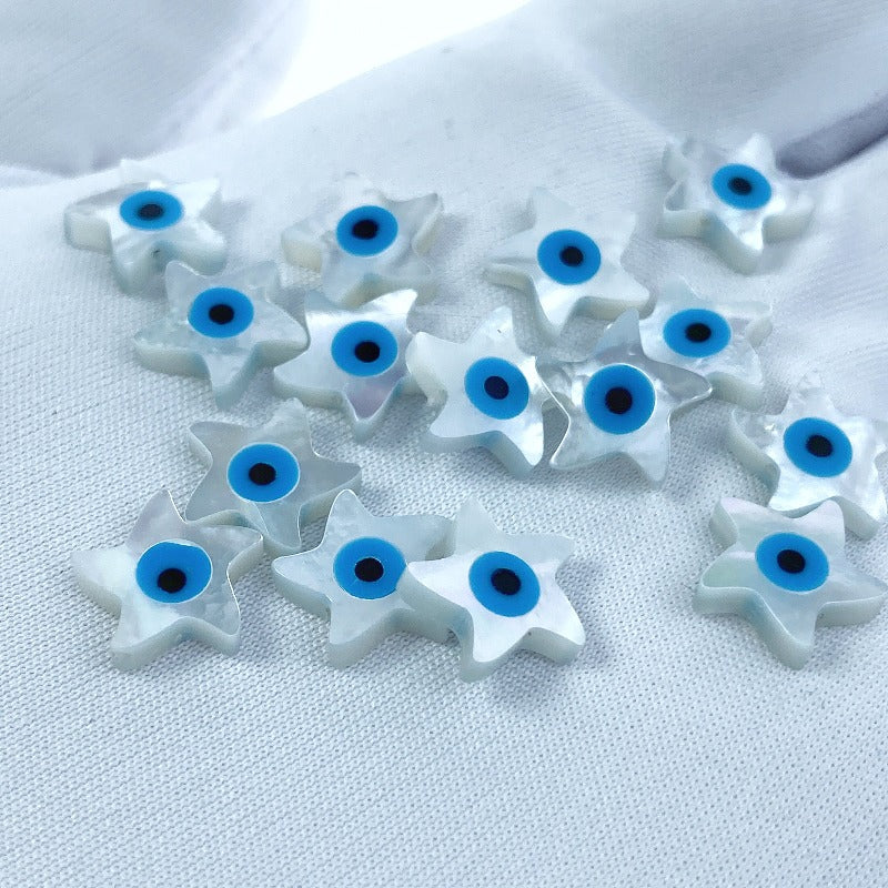 10pc Evil Eye Star Beads White Mother Of Pearl 10mm Hand Carved Charms DIY Jewelry WM-0081