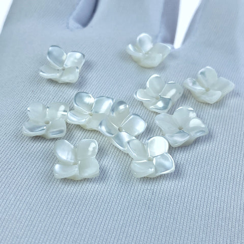 10pc Mother Of Pearl 4 Petal Flower Beads 10mm Charm White Hand Carved Pendant DIY Jewelry Earrings Hawaii Minimalist Design Bride WM-0010