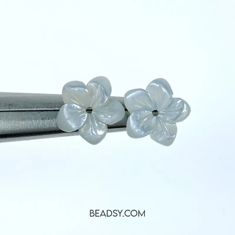 10pc Floral Beads White Mother Of Pearl 10mm Hand Carved For Bridal Jewelry Making WM-0039