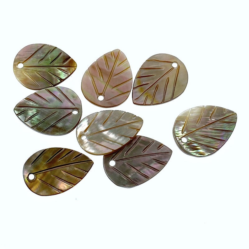 Leaf Beads Brown Mother Of Pearl Charms 20mm Hand Carved BGM-0003