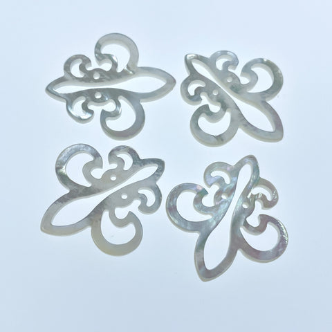 2pc 25mm x 27mm Organic White Mother of Pearl Fleur Di Lis Pendants WM-0065