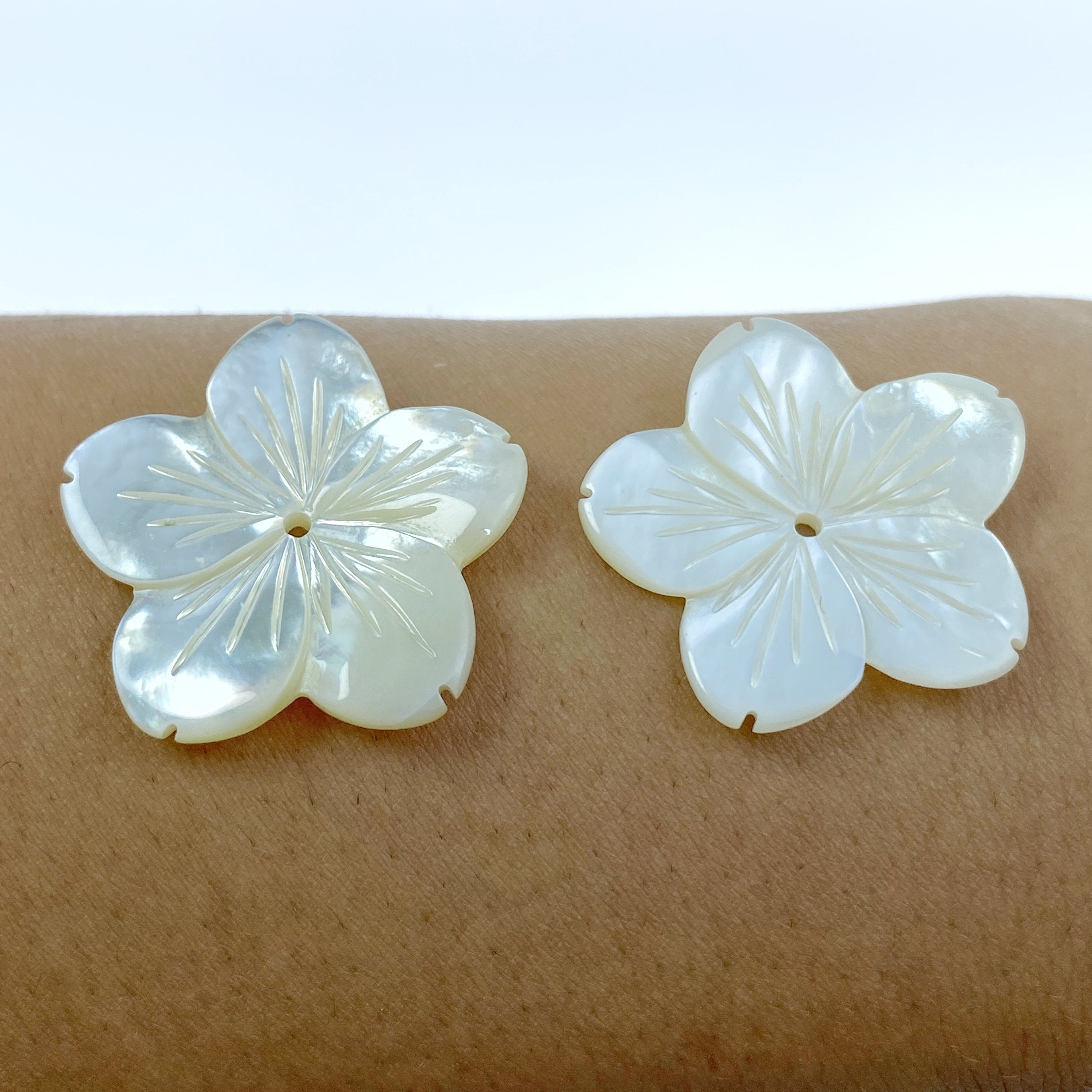 6pc 25mm Hand Carved White Mother of Pearl 5-petal Flower Beads WM-0162