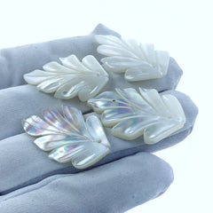 2pc 18mm x 31mm White Mother of Pearl Hand Carved Leaf Pendants WM-0044