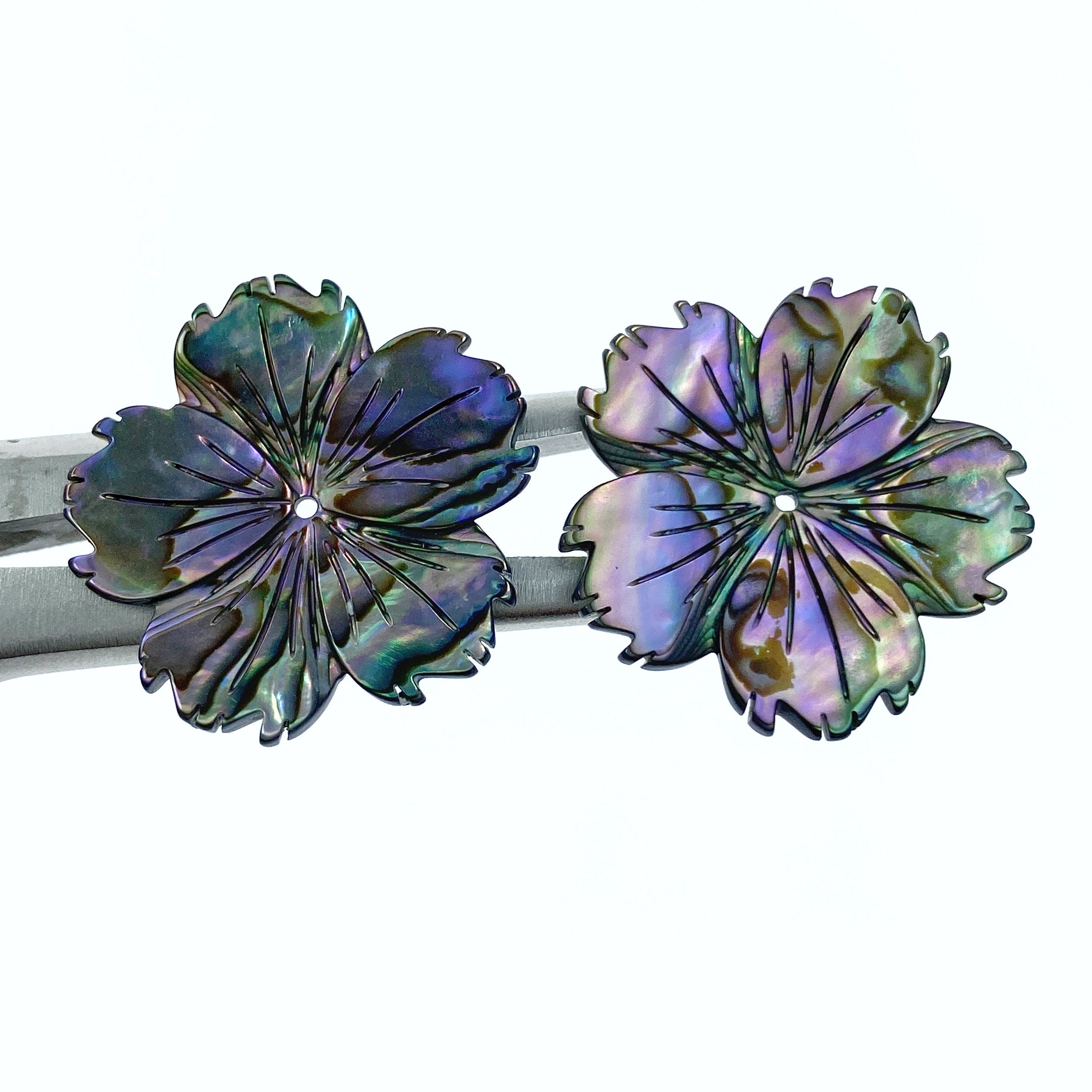 2pc Hibiscus Flower Natural Abalone Shell Beads Charms Pendants 25mm Jewelry Earrings Making Hawaii Tropical Flowers Hand Carved AB-0024