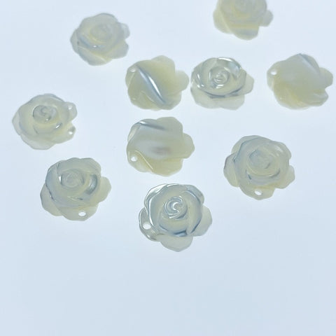 10pc Rose Flower Beads White Mother Of Pearl 10mm Pendants Charms WM-0019