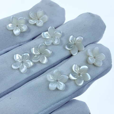 10pc Tropical 5 Petal Flower White Mother of Pearl Beads 10mm Hawaiian Minimalist Design For Earrings Jewelry Making WM-0034