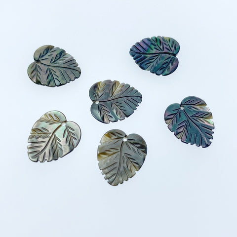 Black Mother Of Pearl Leaf Beads 14mm Hand Carved