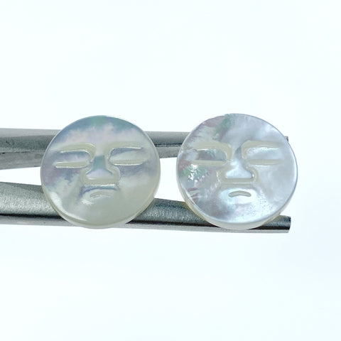 2pc 15mm White Mother of Pearl Moon Face Round Cabochon