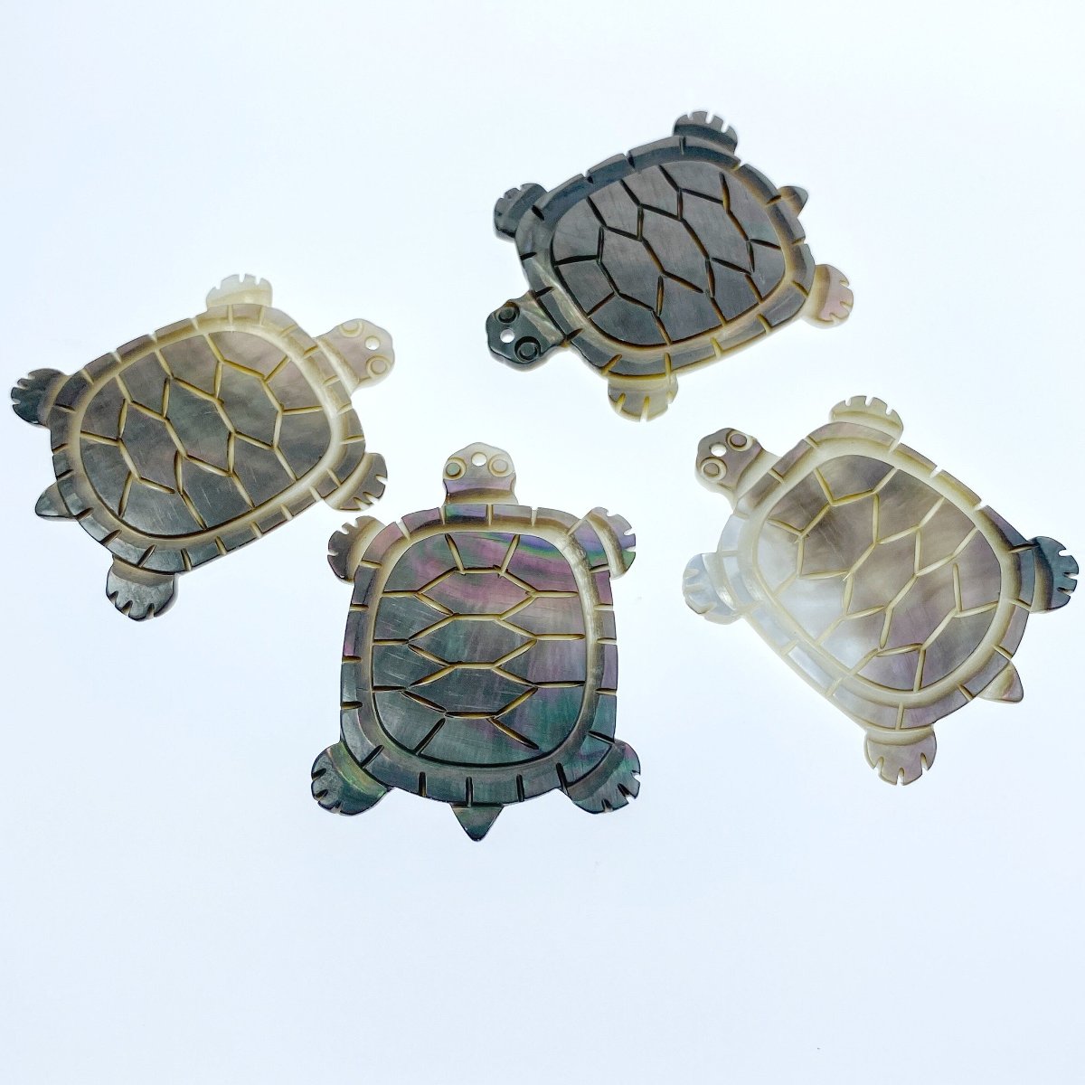 4pc 32mm x 41mm Hand Carved Black Mother of Pearl Sea Turtle Pendants