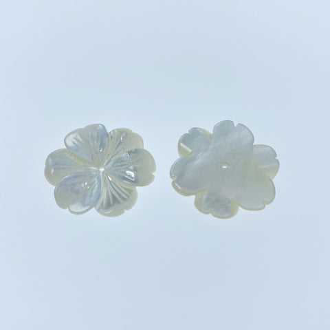 6pc 20mm Hand Carved White Mother of Pearl 6-petal Flower Beads WM-0206