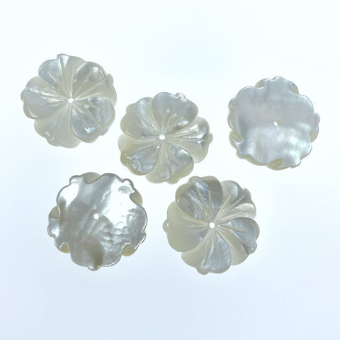 6pc 18mm Hand Carved White Mother of Pearl Bauhinia Flower Beads WM-0130