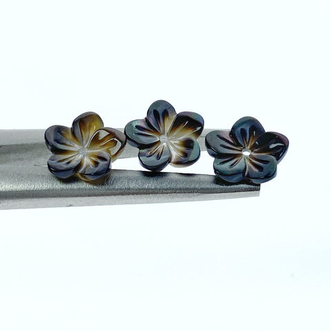 10pc Tropical Flower Black Mother Of Pearl Beads 10mm Hand Carved Hawaiian Flower CharmsBM-0020