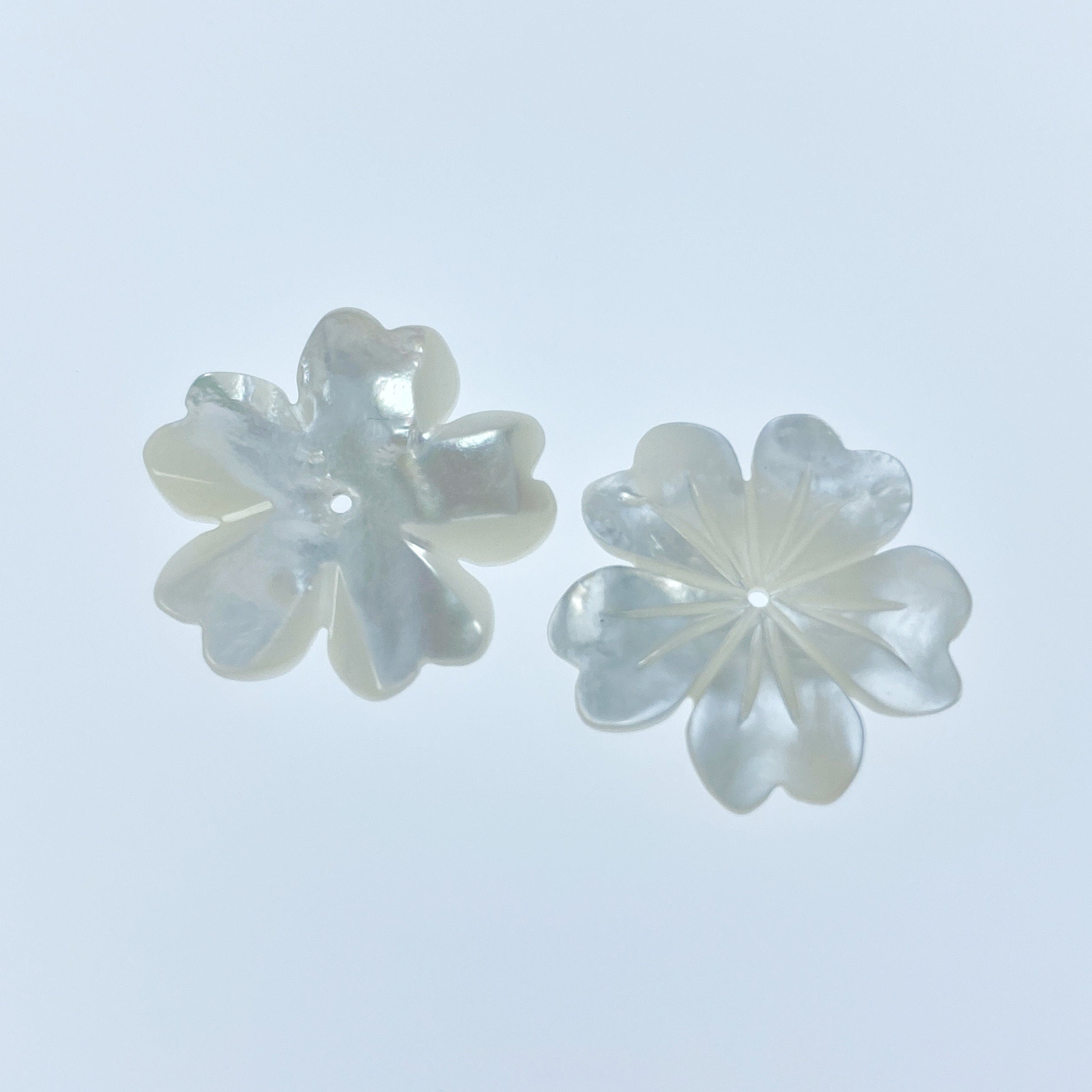 6pc 20mm Hand Carved White Mother of Pearl 5-petal Flower Beads WM-0117