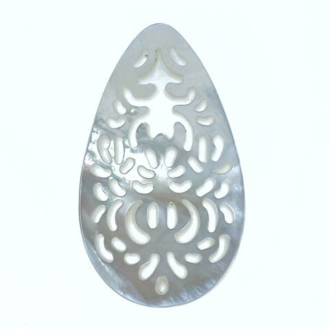 2pc White Mother of Pearl Filigree Pendants 20mm x 35mm Drop Shape Minimalist Design Jewelry Making DIY For Her WM-0198