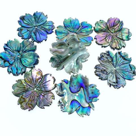 2pc Hibiscus Flower Natural Abalone Shell Beads Charms Pendants 25mm Jewelry Earrings Making Hawaii Tropical Flowers Hand Carved AB-0024