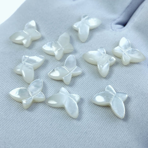 4pc 10mm x 12mm Organic Hand Carved White Mother of Pearl Butterfly Beads WM-0142