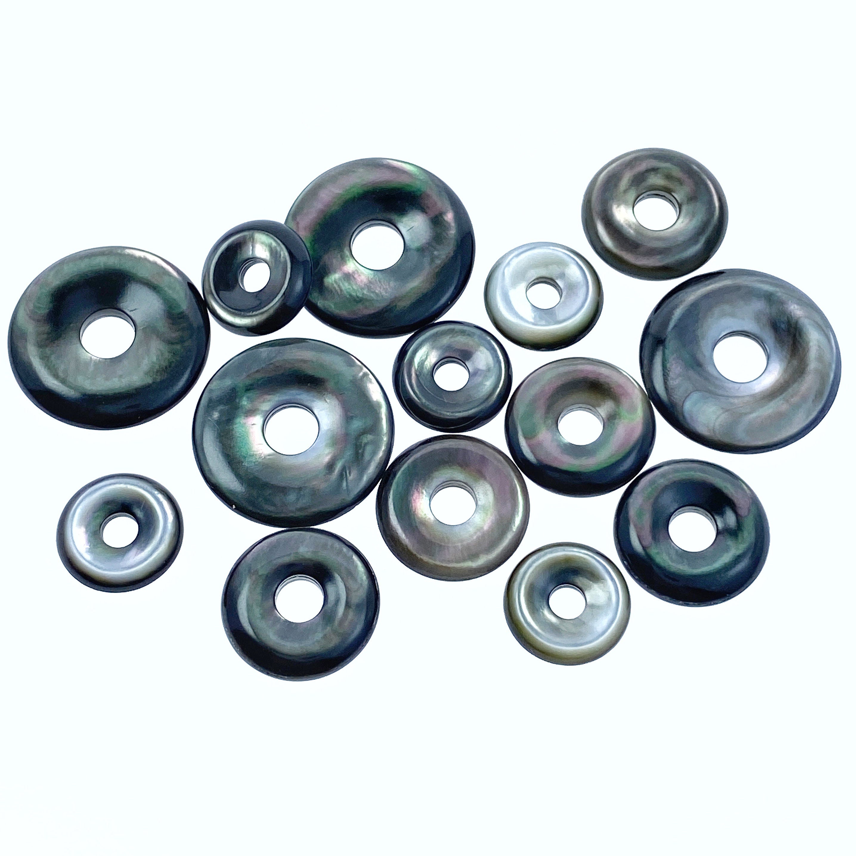 12mm, 15mm, 20mm Natural Black Mother of Pearl Donut Circle Pendants BM-0086