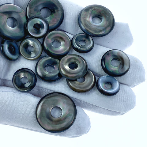 12mm, 15mm, 20mm Natural Black Mother of Pearl Donut Circle Pendants BM-0086