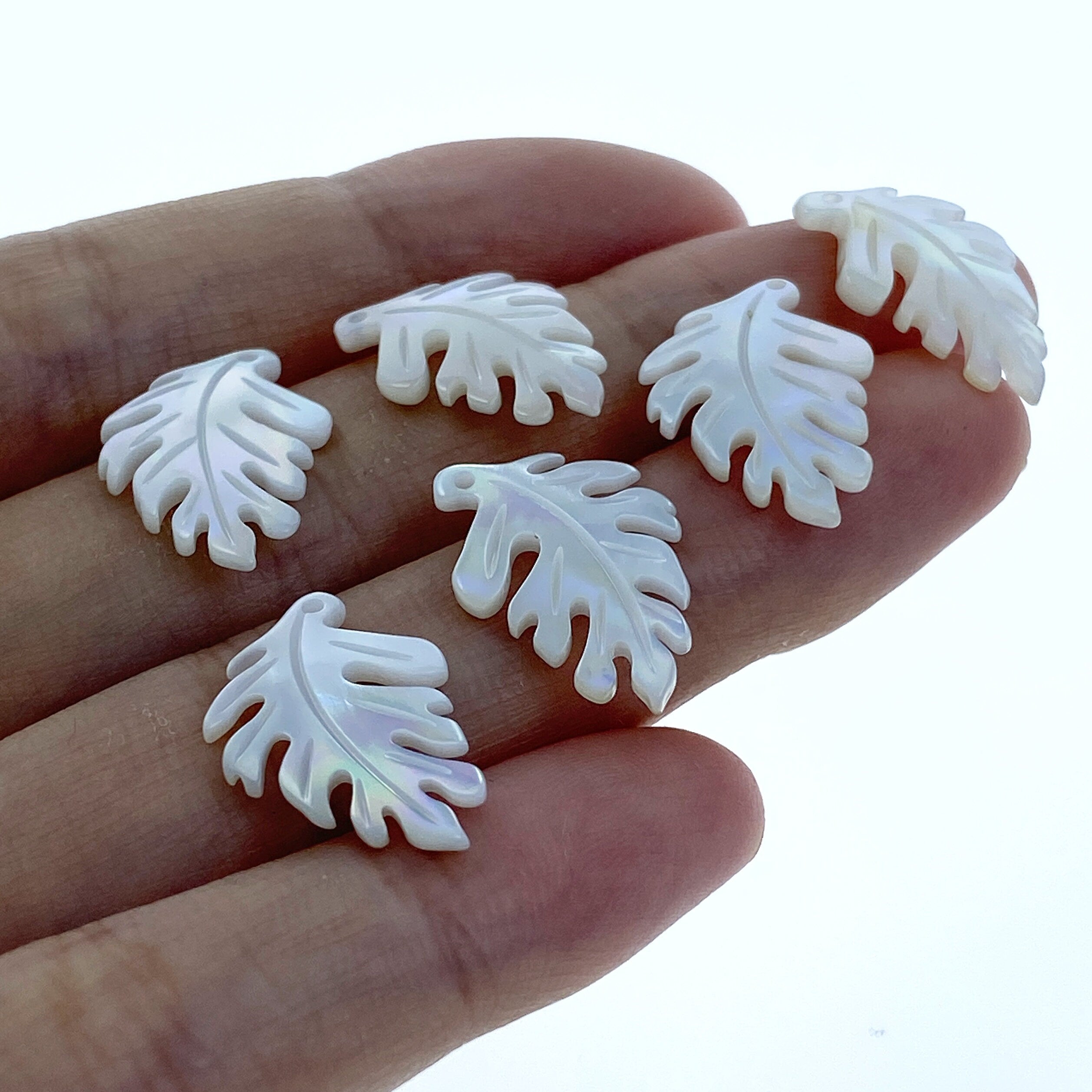 2pair 12mm x 18mm White Mother of Pearl Monstera Leaf Pendants WM-0052