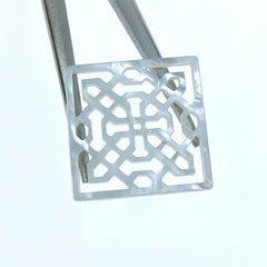 2pc 25mm Organic Hand Carved White Mother of Pearl Filigree Square Pendants WM-0149