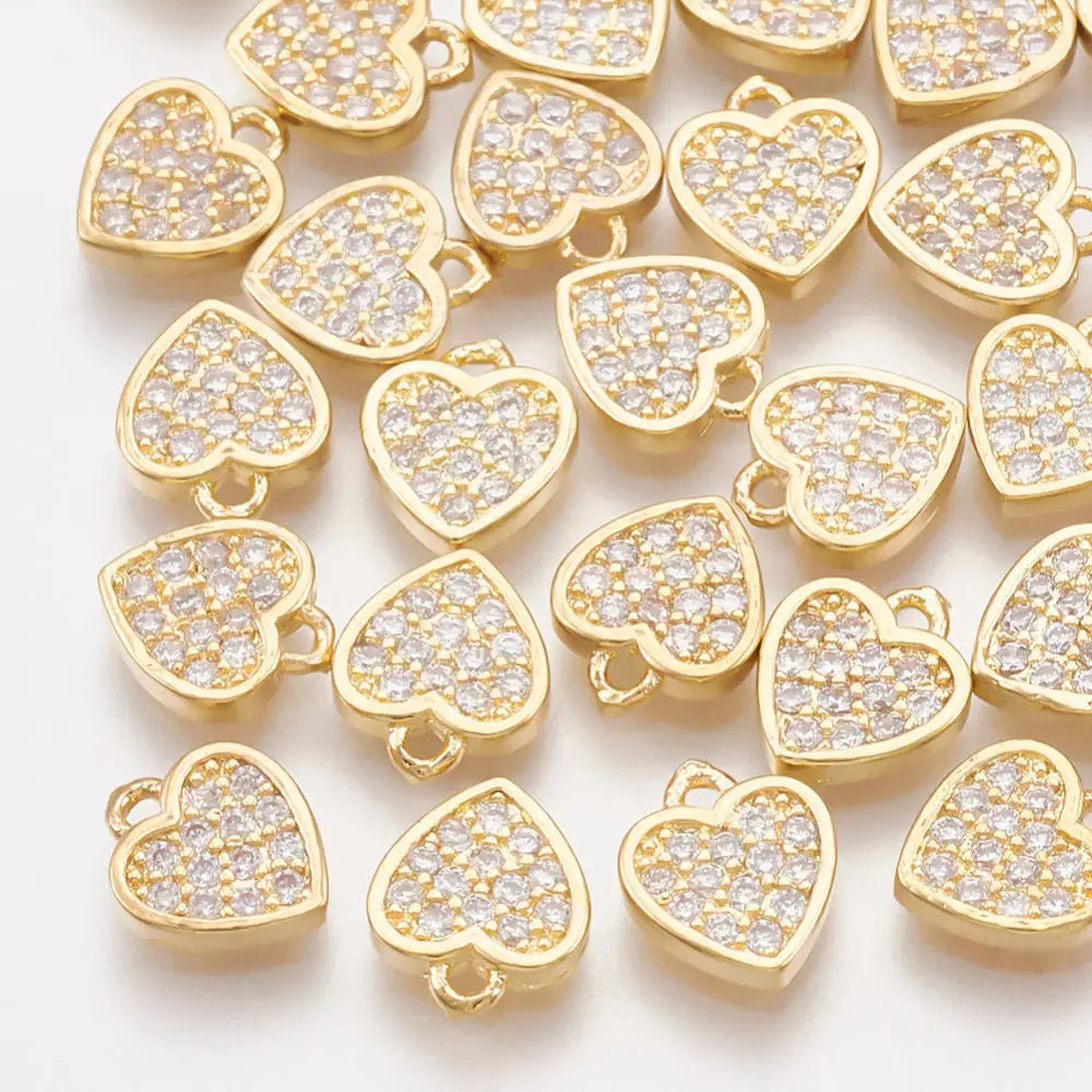 Metal Gold Heart Charm Rhinestone Covered AX-001