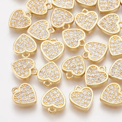 Metal Gold Heart Charm Rhinestone Covered AX-001