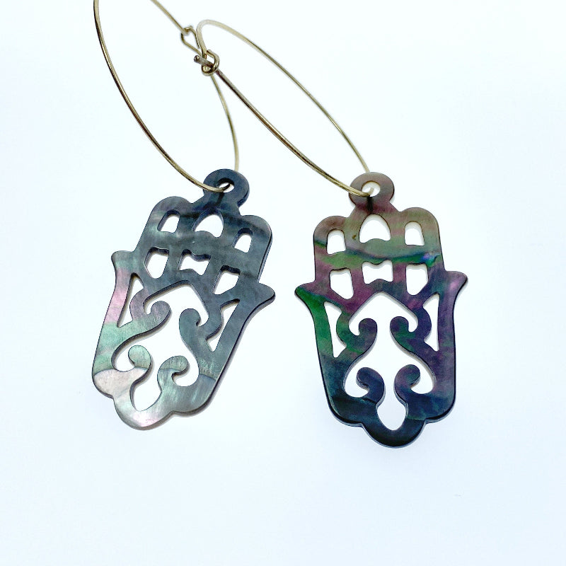 hamsa hand beads black mother of pearl BM-0087-3