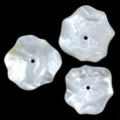 2pc Lotus Leaf Beads White Mother Of Pearl 30mm Hand Carved WM-0003