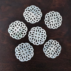 Rosette Flower Beads White Mother Of Pearl Round Filigree WM-0074