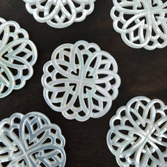 Rosette Flower Beads White Mother Of Pearl Round Filigree WM-0074