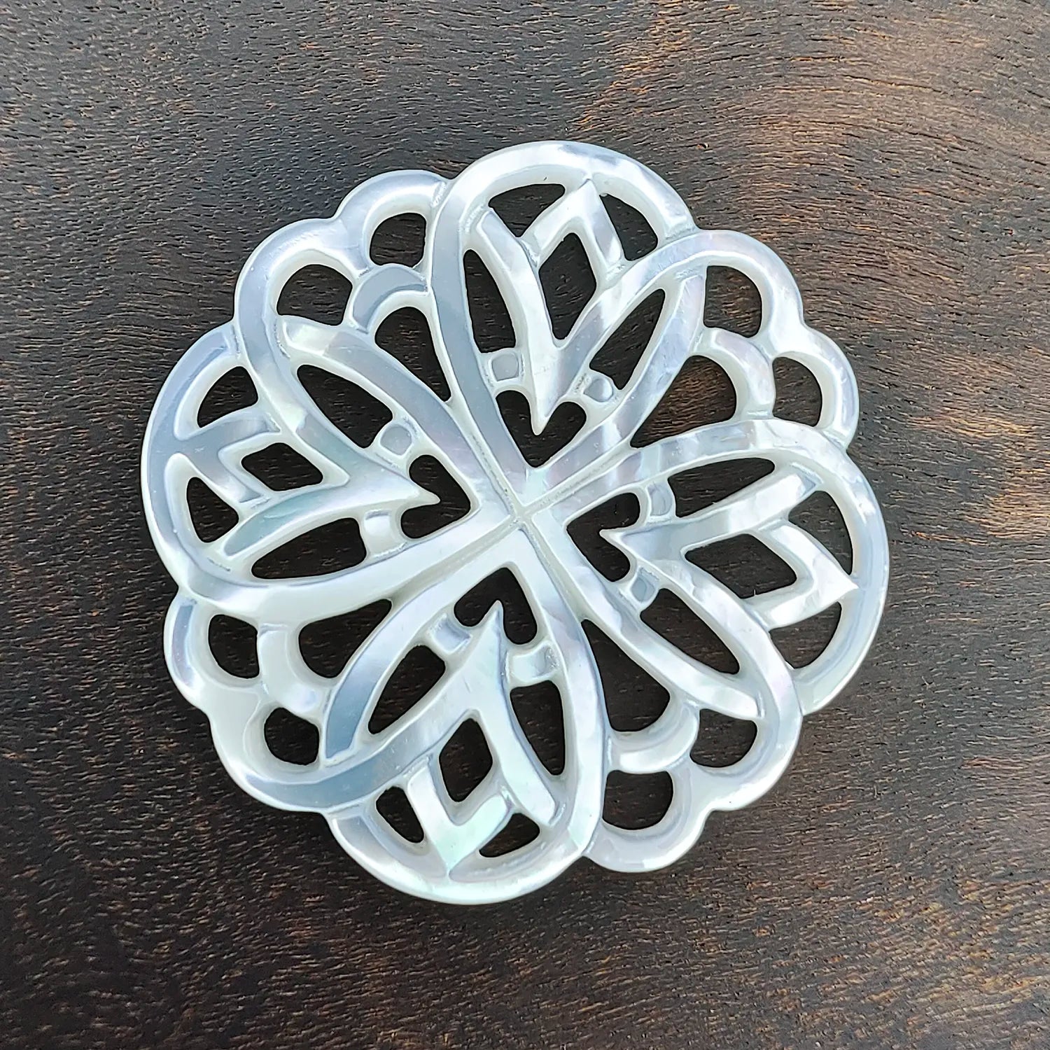 Rosette Flower Beads White Mother Of Pearl Round Filigree WM-0074
