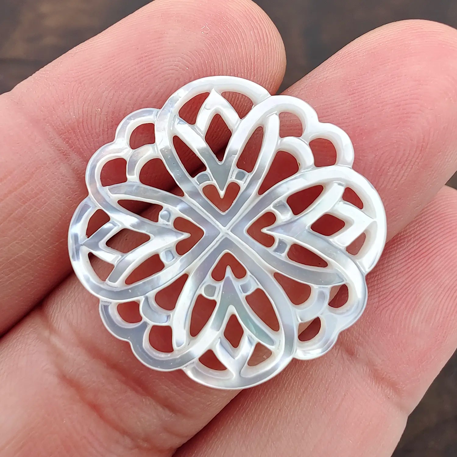 Rosette Flower Beads White Mother Of Pearl Round Filigree WM-0074