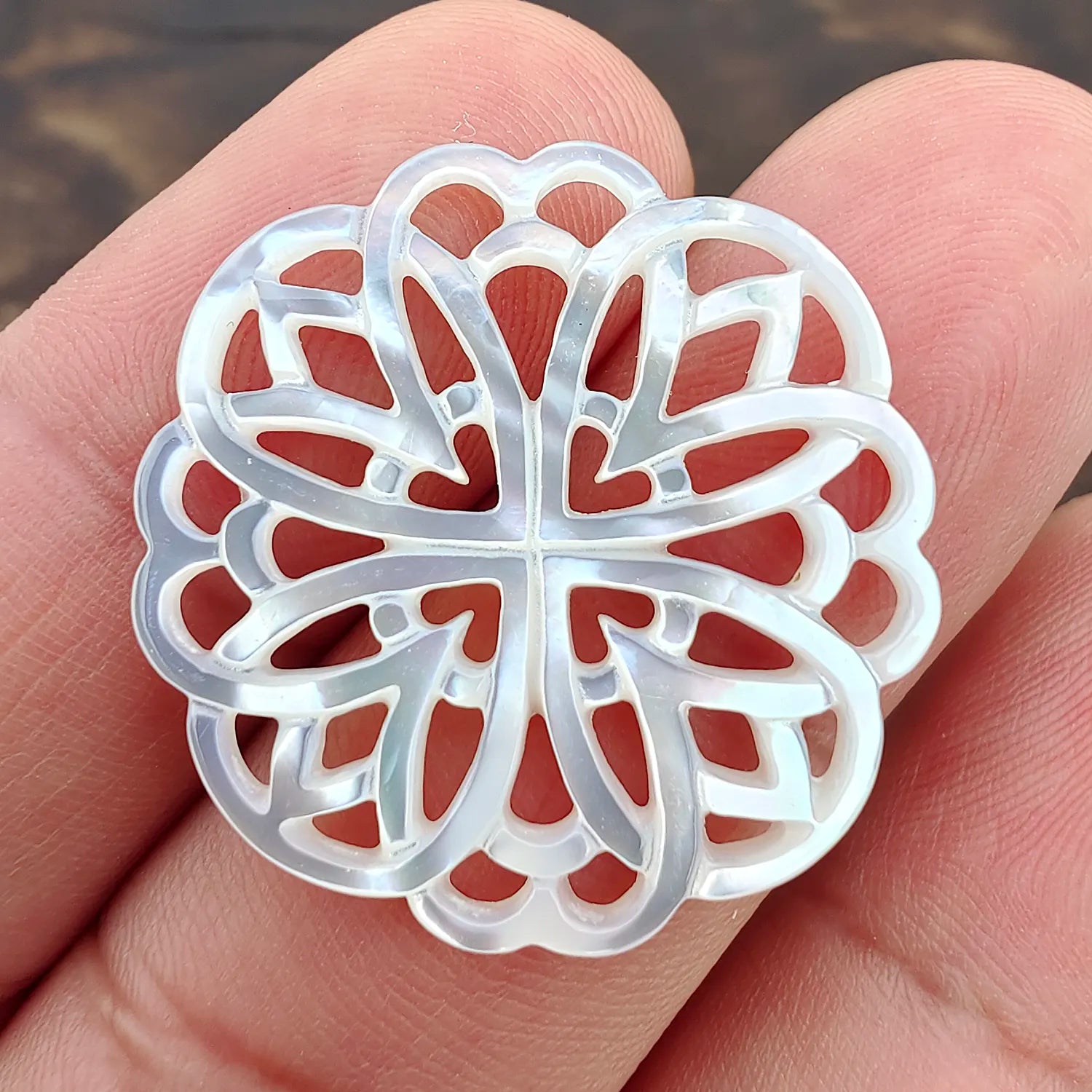 Rosette Flower Beads White Mother Of Pearl Round Filigree WM-0074