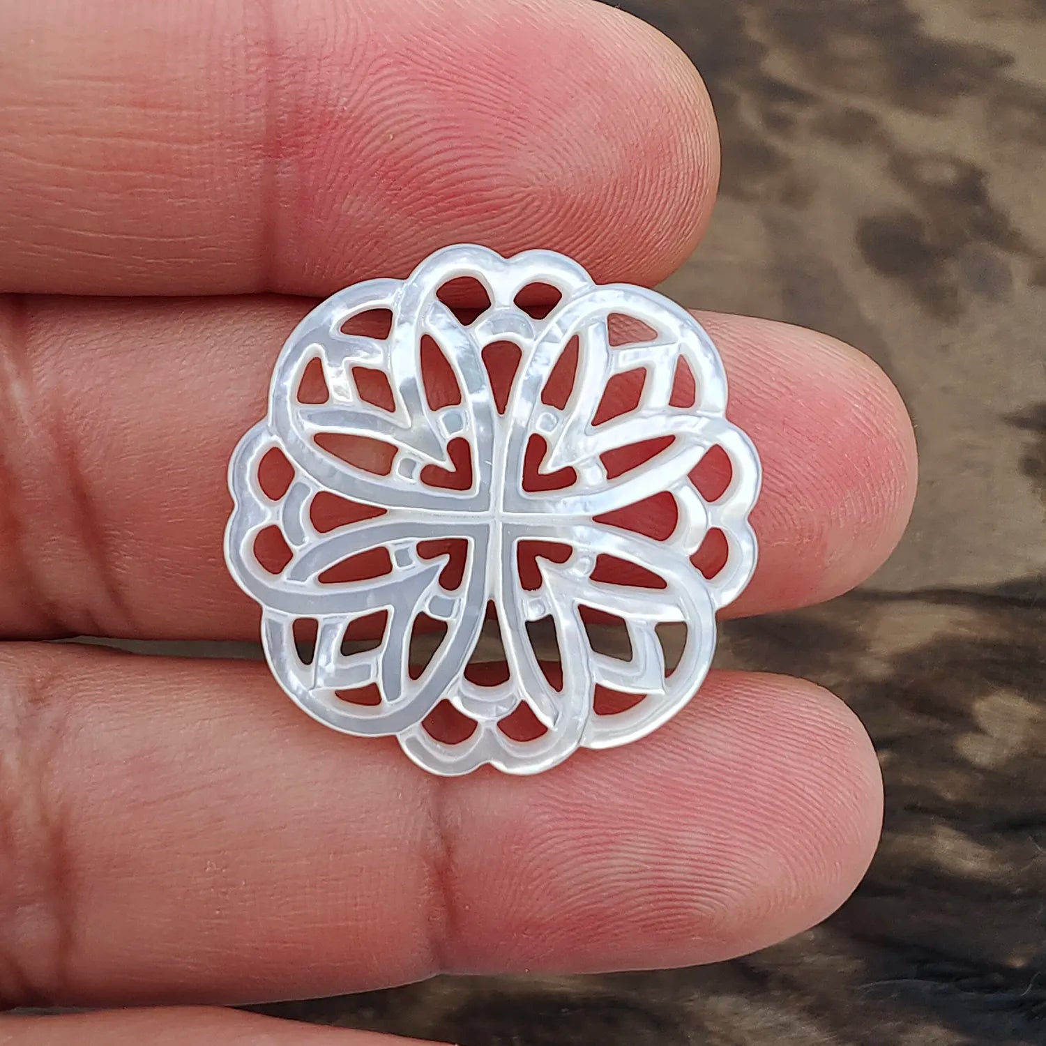 Rosette Flower Beads White Mother Of Pearl Round Filigree WM-0074